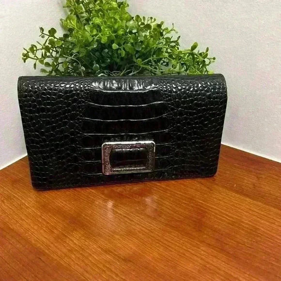 Vintage Brighton Croco Embossed Wallet Organizer Large Brighton Clutch Purse - Picture 1 of 15